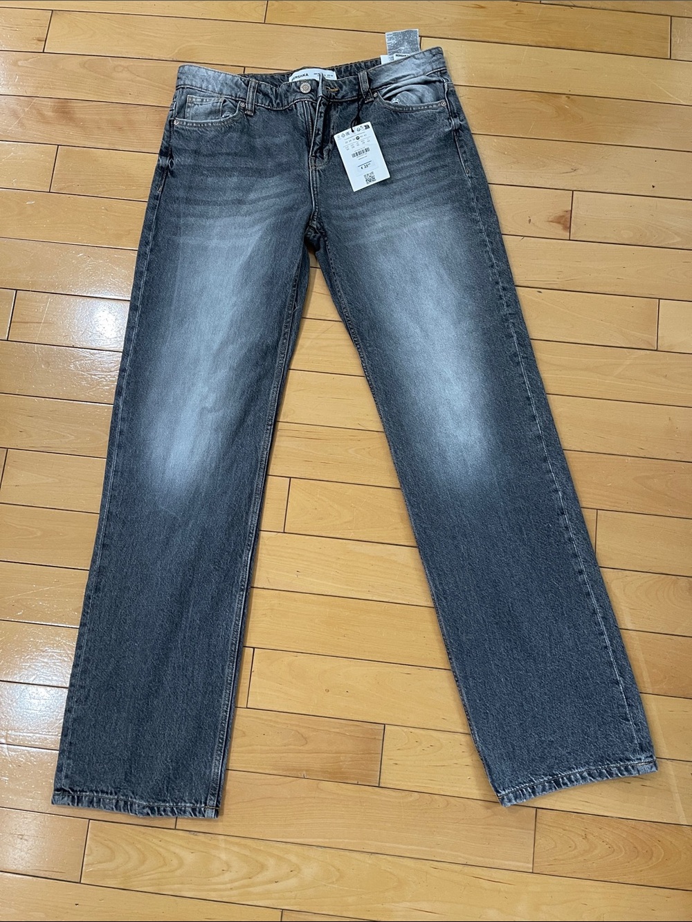 Bershka Men's Washed Gray Straight Jeans